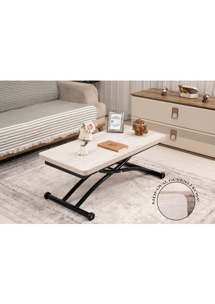 Akıllı Sehpa Mini Juppo Üst Tabla Mdf Oval Köşe Alt Ayak Siyah Dışa Kıvrım