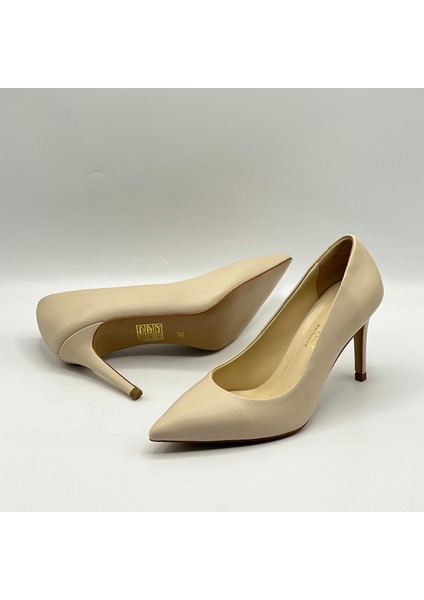 Nadia %100 Gerçek Deri Bej Stiletto – 9 cm Topuk indirimleri