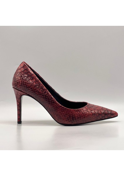 Nadia Bordo Yılan Baskılı Gerçek Deri Stiletto – 9 cm Topuk