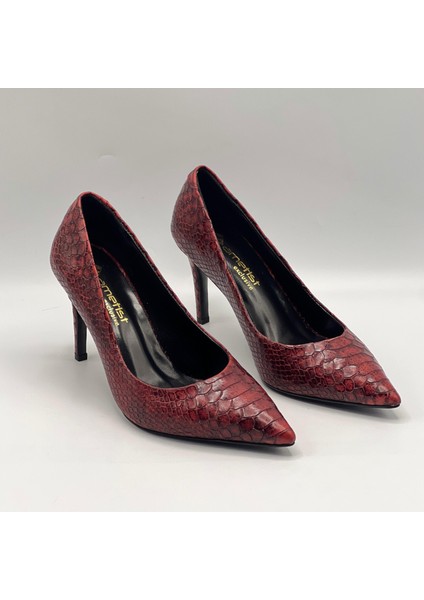 Nadia Bordo Yılan Baskılı Gerçek Deri Stiletto – 9 cm Topuk fiyatları