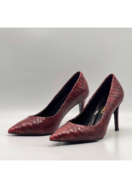 Nadia Bordo Yılan Baskılı Gerçek Deri Stiletto – 9 cm Topuk fırsatları