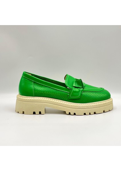 Green Yeşil Kadın Loafer – Ametist Exclusive Gerçek Deri Ayakkabı