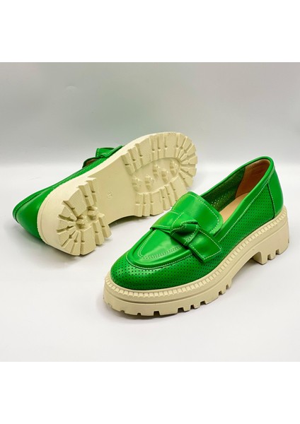 Green Yeşil Kadın Loafer – Ametist Exclusive Gerçek Deri Ayakkabı indirimleri