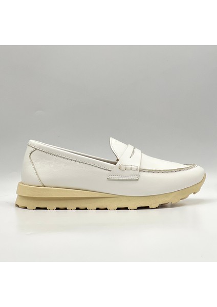 Carle Beyaz Hakiki Deri Loafer - 3 cm Termolight Taban