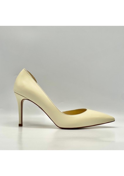 Nadin %100 Gerçek Deri Bej Stiletto – Neolit Taban, Dekolteli Tasarım