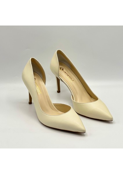 Nadin %100 Gerçek Deri Bej Stiletto – Neolit Taban, Dekolteli Tasarım fiyatları