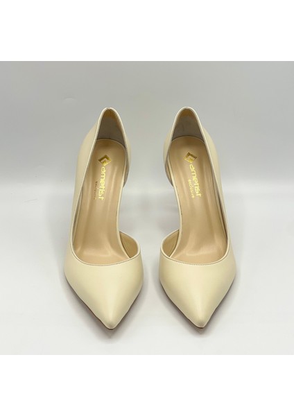 Nadin %100 Gerçek Deri Bej Stiletto – Neolit Taban, Dekolteli Tasarım modelleri