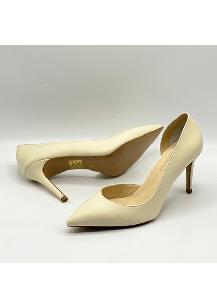 Nadin %100 Gerçek Deri Bej Stiletto – Neolit Taban, Dekolteli Tasarım indirimleri