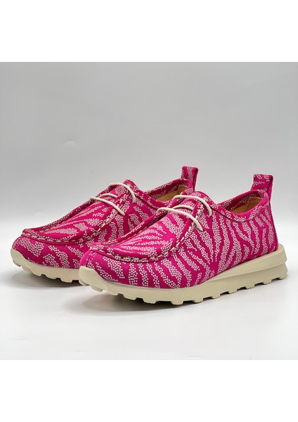 Monica Fuşya-Beyaz Desenli Süet Loafer – Hakiki Deri & 3 cm Termolight Taban fırsatları