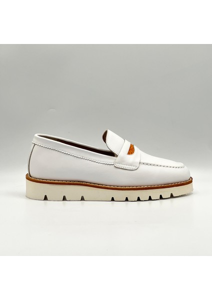 Malta Beyaz Gerçek Deri Kadın Loafer Ayakkabı