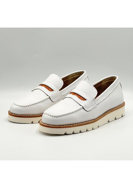 Malta Beyaz Gerçek Deri Kadın Loafer Ayakkabı fırsatları