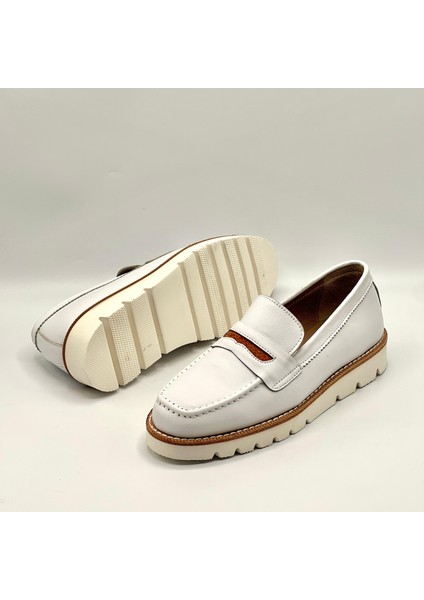 Malta Beyaz Gerçek Deri Kadın Loafer Ayakkabı indirimleri