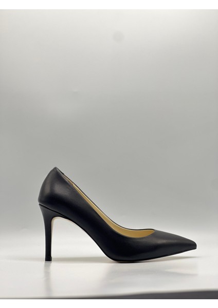 Nadia %100 Gerçek Deri Siyah Stiletto – 9 cm Topuk