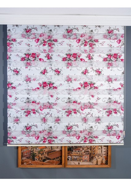 Çiçek Baskılı Zebra Perde