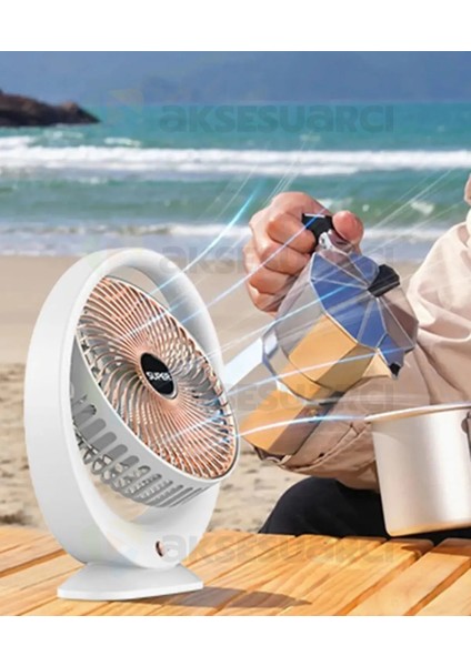 Şarjlı Masaüstü Vantilatör, 3 Hız Kademesi, 180° Ayarlanabilir Dönüş, Soğutucu, Sessiz Fan