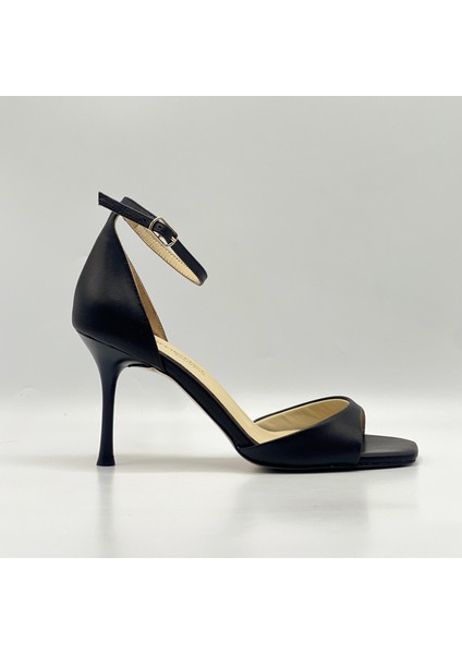 Marta %100 Gerçek Deri Siyah Topuklu Sandalet – Milano Ökçe, Neolit Taban