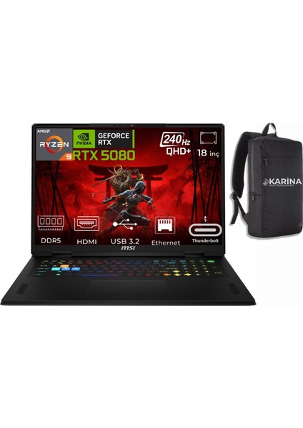 Msı Vector A18 Hx Ryzen 9 9955HX A9WIG-093TR-08 96GB 2tb RTX5080 16GB W11HOME 18" Wqxga Gaming Laptop & A9WIG093TRK08