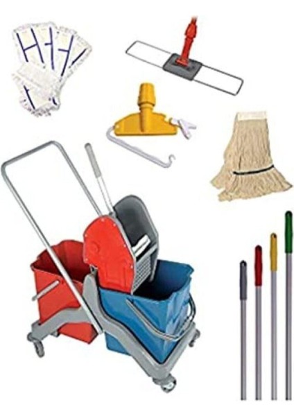 Çift Kovalı Temizlik Arabası Seti, Pratik ve Ek Özellikli Paspas Arabası