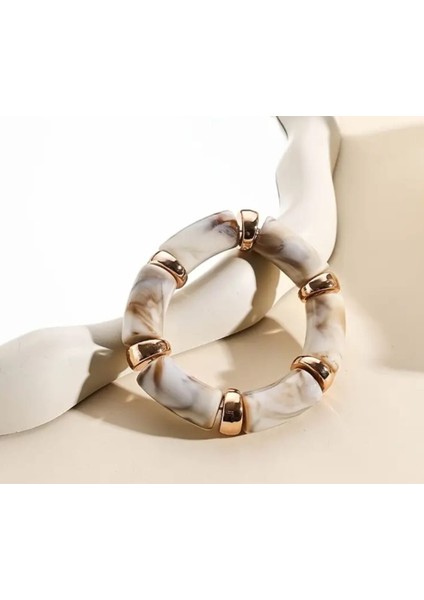 Kemik Krem Gold Detaylı Bilezik