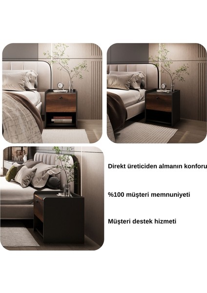 Rava Tek Çekmeceli Raflı Komodin Barok Antrasit