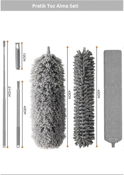 Uzun 3 Başlıklı Dip Köşe Temizleme Fırçası ve Sopalı Toz Alma Seti modelleri