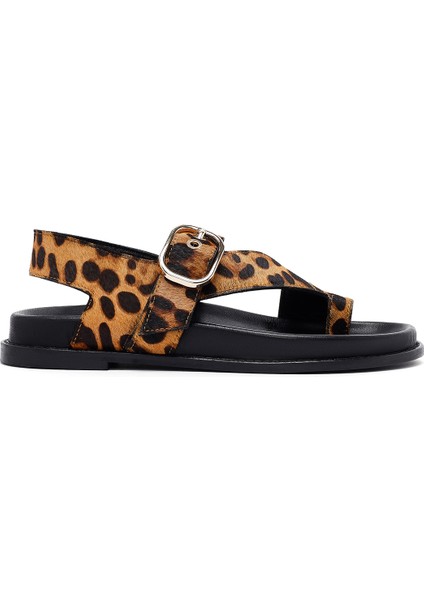 Kadın Leopar Parmak Arası Deri Sandalet 25SFD5513W2