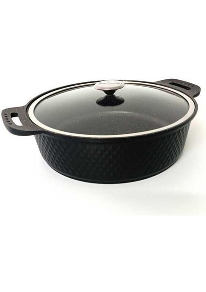 Trıana - 3631 - 2 Parça Biogranit Döküm, Ağır Üstün Kaliteli ve Şık Tasarımlı, 28 cm - 4,3 Litre, Karnıyarık, Pilav Tenceresi Siyah Gövde, Platin Detay fiyatları