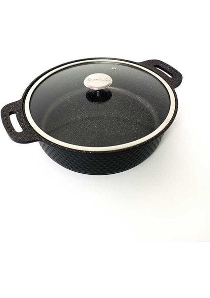 Trıana - 3631 - 2 Parça Biogranit Döküm, Ağır Üstün Kaliteli ve Şık Tasarımlı, 28 cm - 4,3 Litre, Karnıyarık, Pilav Tenceresi Siyah Gövde, Platin Detay modelleri