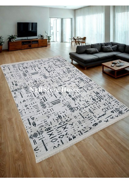 Iskandinav Saçaklı Kabartmalı Krem Kaymaz Taban Yıkanabilir Kesme Yolluk Halı modelleri