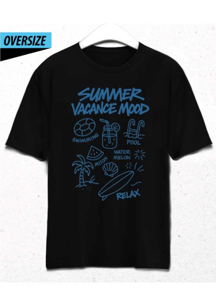 Summer Vacance Mood Oversize Unisex T-Shirt Siyah