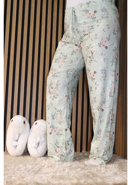 Çiçekli Bel Detaylı Lastikli Pijama Altı