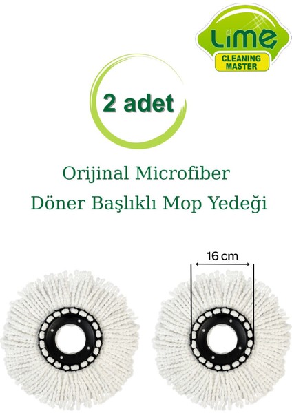 Döner Başlıklı (Vileda Tipi) Yedek Paspas Mop Başlığı - 2 Adet- Orijinal Microfiber -Üreticiden