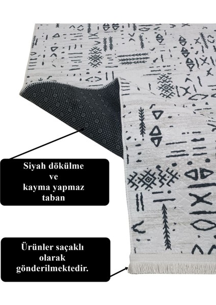 Iskandinav Saçaklı Kabartmalı Krem Kaymaz Taban Yıkanabilir Kesme Yolluk Halı