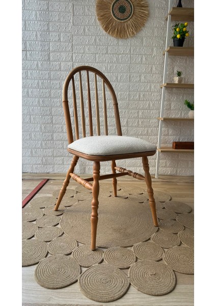 Concept Motifli Ada Sandalye Teddy Krem Kumaş Naturel Ahşap Sandalye Mutfak Sandalyesi fiyatları