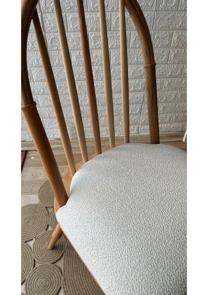 Concept Motifli Ada Sandalye Teddy Krem Kumaş Naturel Ahşap Sandalye Mutfak Sandalyesi modelleri