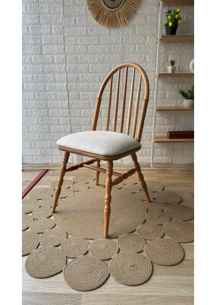 Concept Motifli Ada Sandalye Teddy Krem Kumaş Naturel Ahşap Sandalye Mutfak Sandalyesi fırsatları
