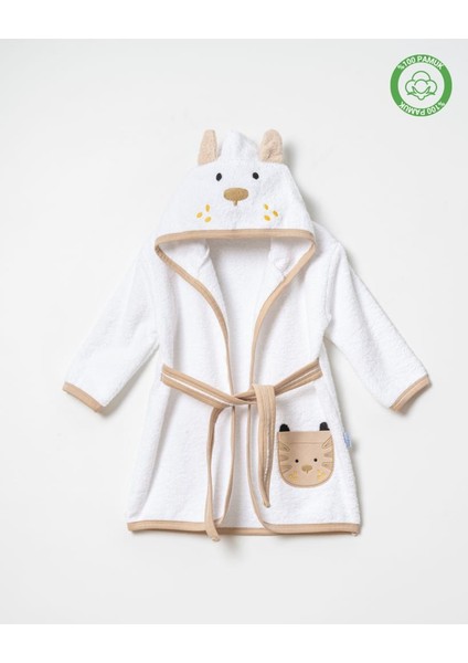 Köpekli Bornoz Beyaz-Bej