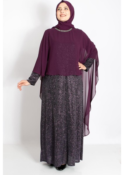 Pelerinli Simli Abiye Mürdüm MDA2216 fiyatları