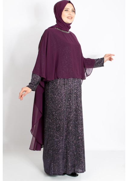 Pelerinli Simli Abiye Mürdüm MDA2216 fırsatları