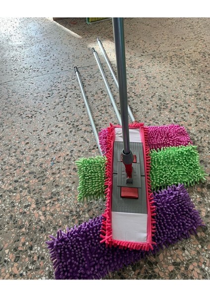 Pembe 50 cm Makara Mop Saplı Temizlik Aleti, 360° dönebilen kolay kullanım