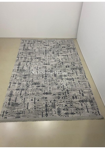 Iskandinav Kabartmalı Saçaklı Gri Kaymaz Taban Yıkanabilir Kesme Yolluk Halı