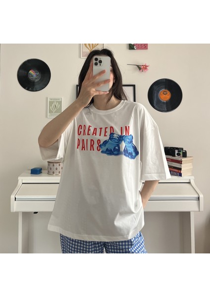 %100 Pamuk Bisiklet Yaka Boxy Fit Unisex Kısa Kollu T-Shirt