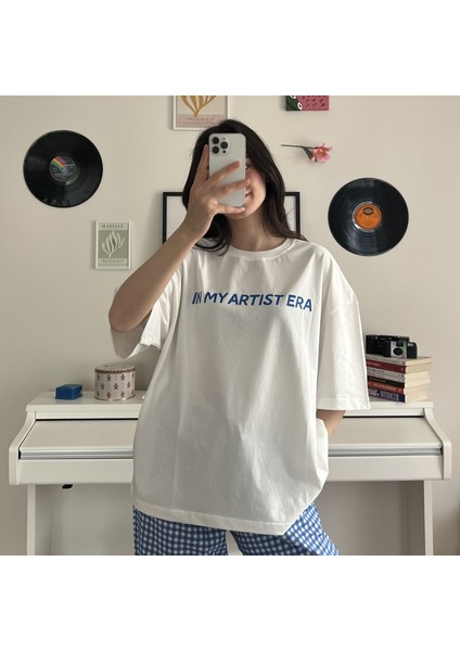 %100 Pamuk Bisiklet Yaka Boxy Fit Unisex Kısa Kollu T-Shirt