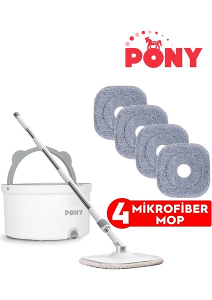 Beyaz 4 Adet Mikrofiber Mop Temiz & Kirli Suyu Ayırma Özelliği Otomatik Temizlik Seti Paspas
