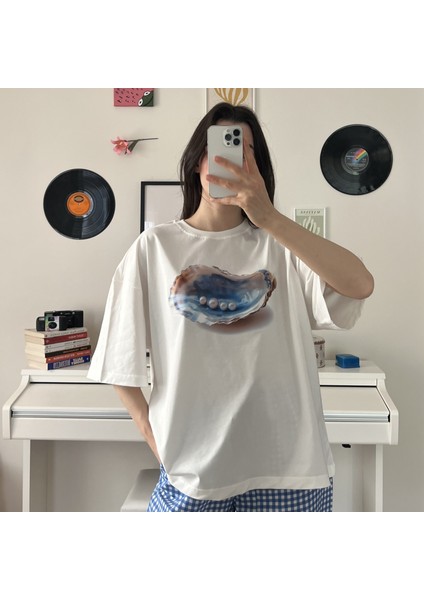 %100 Pamuk Bisiklet Yaka Boxy Fit Unisex Kısa Kollu T-Shirt