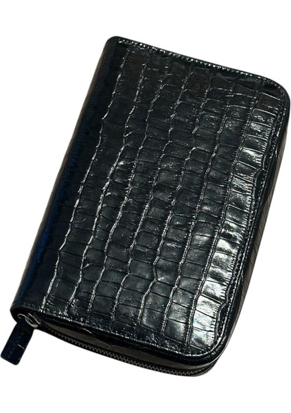 Puro Çantası Siyah Croc Desen