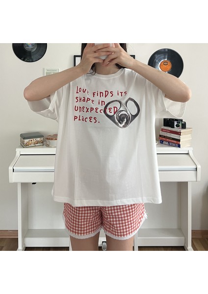 %100 Pamuk Bisiklet Yaka Boxy Fit Unisex Kısa Kollu T-Shirt