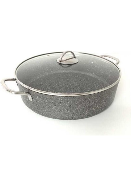 3312 - 2 Parça - Biogranit, 34X9,5 cm - 7,3 Litre, Büyük, Derin Tencere Gri Gövde, Platin Detay
