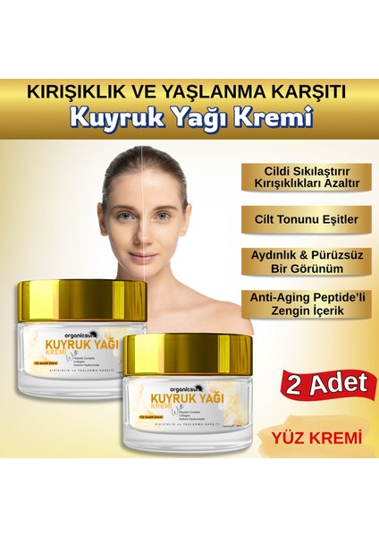 Kuyruk Yağı Kremi 2'Li Set | Anti Aging Yüz Bakım Kremi 50 ml - Collagen İlaveli, Nemlendirici Etki