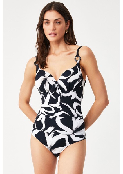 Panah Desenli Dolgulu(Push-Uplı) Korseli Mayo Siyah